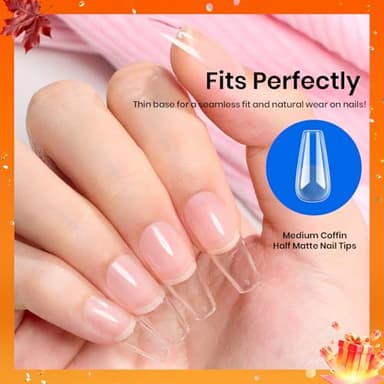 Beetles Gel Nail Tips Medium Coffin Etch X Nail Tips, 12 Sizes 288Pcs Pre Shaped Half Matte Press On Nails Full Cover False Nails for Pastel Spring Nails Acrylic Fake Nails Nail Extensions Kit - Image 7