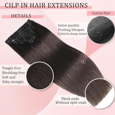 Clip in Hair Extensions Real Human Hair for Women Seamless Invisible Dark Brown Natural 8pcs Double Weft 16 inch 3.2oz/90g - Image 3
