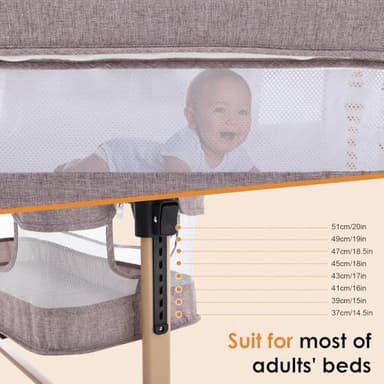 3 in 1 Baby Crib, Bassinet Bedside Crib Adjustable Portable Bed for Infant,Baby Newborn Must Have Bed,Khaki - Image 8