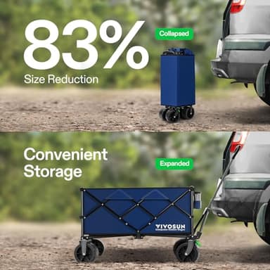 VIVOSUN Collapsible Folding Wagon, Outdoor Utility with Silent All-Terrain Beach Wheels, Adjustable Handle, Cup Holders & Side Pockets, for Camping, Beach, Shopping, Garden, Sports, Picnic, Blue - Image 4