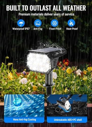 Brightown Solar Lights Outdoor Waterproof IP67, [Cool & Warm Light 2-in-1] Solar Spot Lights Outdoor, 2 Colors 3 Brightness Levels LED Outdoor Solar Lights for Yard Pathway Garden House, 2 Pack - Image 6