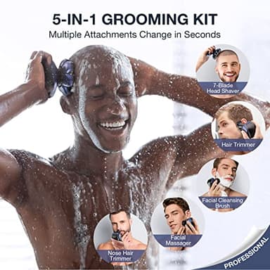 Head Shaver 7D, Wyklaus Upgrade Head Shavers for Bald Men, Head Electric Razor with Nose Hair Trimmer, IPX6 Waterproof Wet/Dry Mens Grooming Kit, Anti-Pinch, LED Display, USB Rechargeable - Image 7