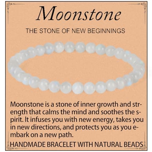 QOGIR Moonstone Bracelet - New Beginning Bracelet for Women Men - Handmade Natural Gem Stone Beaded Stretch Elastic Healing Bracelets 4mm - Image 1