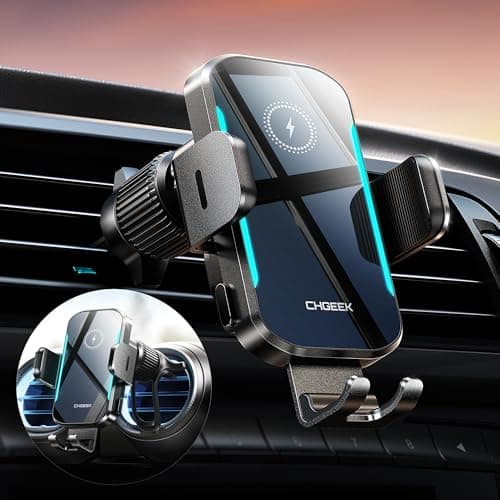 CHGeek Wireless Car Charger, 15W Fast Charging Car Phone Holder Charger Auto-Clamping Air Vent Car Phone Mount with Blue LED Backlit for iPhone 16 15 14 13 12, Samsung S24 S23 S22, etc - Image 1