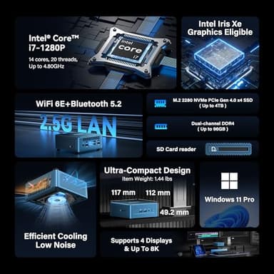 GEEKOM Mini PC IT12[Best Intel NUC12 Alternative],3-Year Quality Support with 12th Gen Intel i7-1280P Mini Computers,16GB RAM/512GB SSD(Expandable) Windows 11 Pro Desktop PC,Dual USB 4.0/2.5G LAN/8K - Image 2