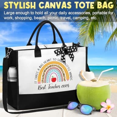 Best Teacher Appreciation Gifts for Women, End of Year Teacher Gifts from Student, Retirement Birthday Thank You Gifts Set for Teachers w/ Canvas Tote Bag & Makeup Bag Funny Daycare Teacher Gifts - Image 8