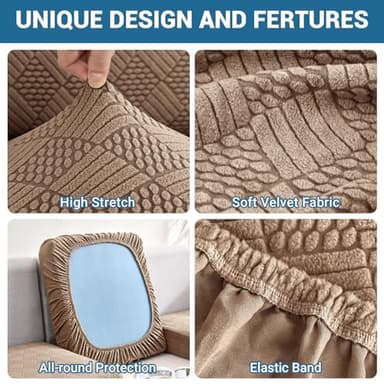 Deep Dream Sectional Couch Covers 8 Pieces, Stretch Couch Cushion Covers, L Shaped Washable Sofa Covers for Left/Right Sectional Sofa (4 Backrest Cover + 3 Seater + 1 Chaise, Brown) - Image 4