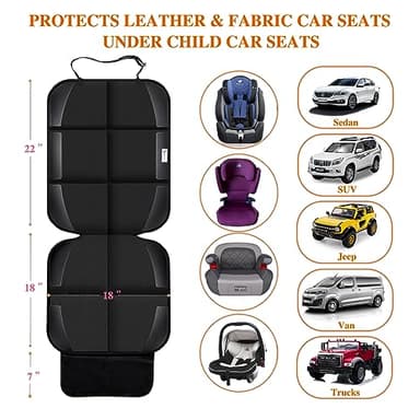 Gowhalle Car Seat Protector, Non-Slip Rubber Padded Backing Seat Protector for Child Seats, Waterproof Thickest Padding Car Seat Protector Under Baby Seat - No Imprint (Black-Ⅰ-2pcs) - Image 5