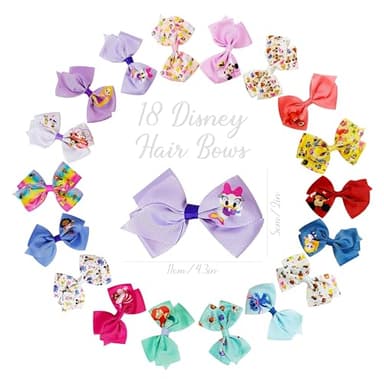 Disney 100th Anniversary Special Hair Accessory for Girls|18pc Disney Hair Bow Clips Featuring Favorite Characters with a String Bag Bow Holder with hanger. For all occasions & ages 3+ - Image 2