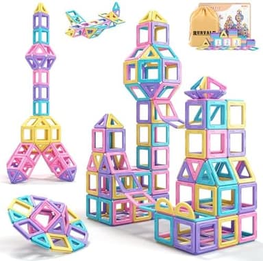Toddler Girl Toys, Magnetic Tiles Basic Set, Birthday Gifts Ideas for Girls Age 3-5, Magnetic Building Blocks, Magnet STEM Montessori Toddler Kids Christmas Toys Gifts for 3 4 5 6 7 Year Old Girls - Image 3