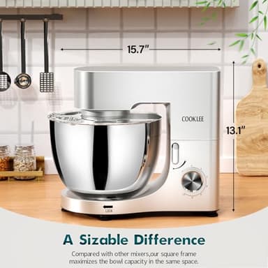 COOKLEE Stand Mixer, 9.5 Qt. 660W 10-Speed Electric Kitchen Mixer with Dishwasher-Safe Dough Hooks, Flat Beaters, Wire Whip & Pouring Shield Attachments for Most Home Cooks, Silver - Image 2