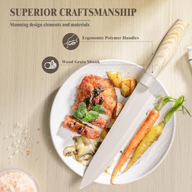 Knife Set, Astercook 6 Piece Khaki Kitchen Knife Set, Non-stick Stainless Steel Knife Block Set, Anti-Rust Dishwasher Safe Knife Set with Block - Image 9