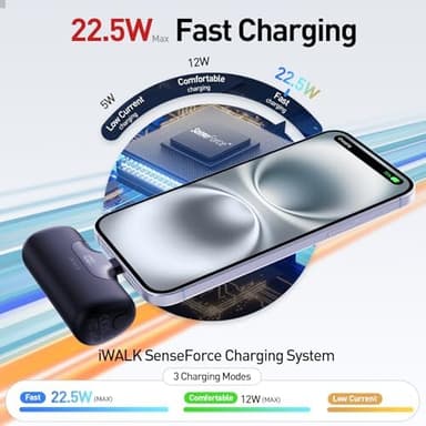 iWALK Portable Charger 5500mAh Next-Gen Small Power Bank 22.5W Fast Charging Battery USB-C Portable Phone Charger for iPhone 17/16/15 17 Plus 17 Pro Max iPad, Samsung Galaxy S25 S24 S23 Android, Black - Image 6