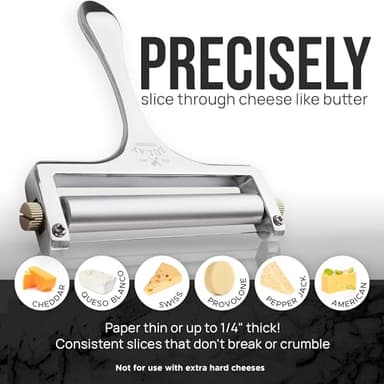 Zulay Kitchen Stainless Steel Wire Cheese Slicer - Adjustable Hand Held Cheese Cutter with 2 Extra Wires - Premium Cheese Shaver for Mozzarella, Cheddar, Gruyere - Cheese Cutter with Wire (Silver) - Image 3
