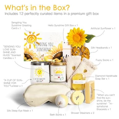 Birthday Gifts for Women, Sending Sunshine Christmas Gifts, Get Well Soon Gifts Basket Care Package Unique Spa Gifts Box with Wine Glasses for Thinking of You Her Sister Best Friend - Image 2