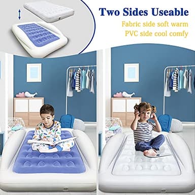 Inflatable Kids Travel Bed Toddler Air Mattress Set,Portable Blow Up Mattress Sleeping Bed Cot with Bed Rails and Electric Pump Ideal for Road Trip - Image 5