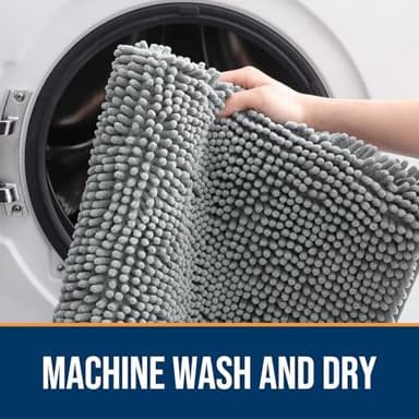 OLANLY Dog Door Mat for Muddy Paws 40x32, Absorbs Moisture and Dirt, Absorbent Non-Slip Washable Doormat, Quick Dry Chenille Mud Mat for Dogs, Entry Indoor Entryway Carpet for Inside Floor, Grey - Image 5