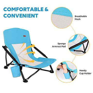 TOBTOS Low Beach Chair, Beach Chairs for Adults 2 Pack, Low Profile Folding with Cup Holder & Carry Bag, Heavy Duty Chair for Outdoor Sand, Camping, Concert, Travel - Image 5