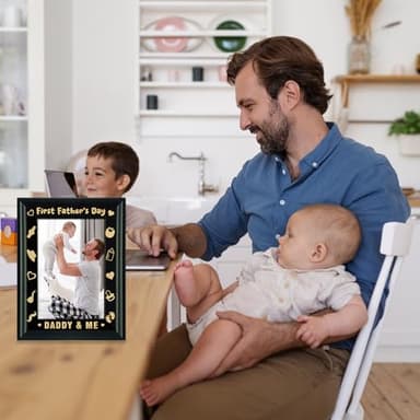HEYINSHEN First Father's Day Picture Frame for Dad Wood Daddy & Me Photo Frame First Time Dad Gifts from Baby Daughter Son Happy 1st Fathers Day Gift for New Dad 4" X 6" Photo Insert - Image 5