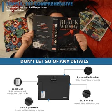 ELOBOON Graded Comic Book Storage for 30 Comics, Fireproof & Water-Resistant & Moistureproof Stackable CGC Comic Book Box with Label Window and Lock, Comic Book Case with Internal Triple Dividers - Image 4