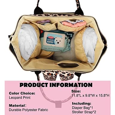 Diaper Bag Backpack Multifunction Maternity Diaper Bag for Baby Girls & Boys Large Capacity Travel Nappy Bags Leopard Print - Image 3