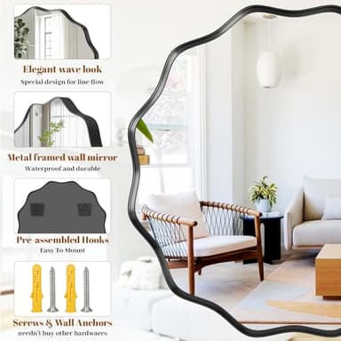 VETROVUE Round Wavy Mirror, 30 Inch Metal Frame Circle Mirror, Round Wall Mounted for Entryway, Bathroom, Vanity, Living Room, Black - Image 4