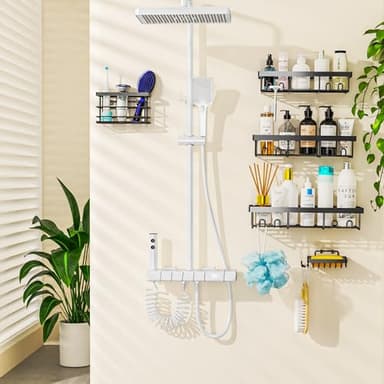 Moforoco Adhesive Shower Caddy Organizer Shelves Rack - 5 Pack Corner Bathroom Storage Organization, Home & Kitchen Decor Inside RV Accessories, Hanging First Apartment Household Camper Essentials - Image 7