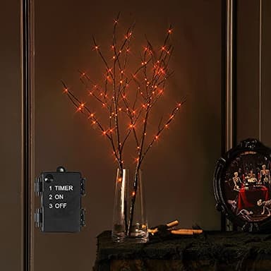 LITBLOOM Halloween Tree Branch Lights 32IN 100 Orange LED with Timer, Lighted Black Twig Branches with Fairy Lights for Halloween Decoration Indoor Outdoor - Image 1