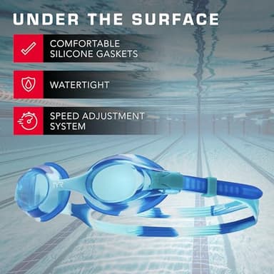 TYR Swimple Tie-Dye Kids' Swim Goggles - Non-Mirrored Swimming Goggles for Competitive Training and Recreation - Anti-Fog, UVA/UVB Protection, Watertight Seal - Blue/Green - Image 4