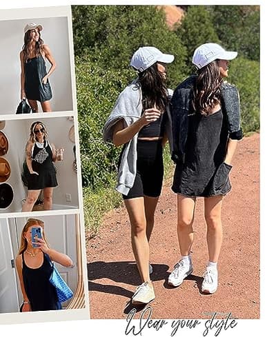 Lentta Womens Athletic Sleeveless Mini Dress with Built-in Shorts V Neck Spaghetti Strap Sundress(Black-L) - Image 5