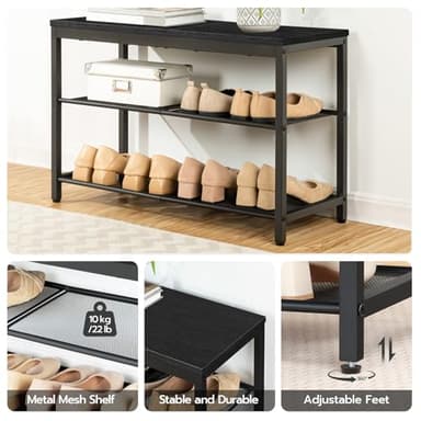 HOOBRO Shoe Bench, 3-Tier Shoe Rack, Industrial Shoe Organizer Storage Bench, 29.5 inches Entry Bench with Mesh Shelves, for Entryway, Living Room, Hallway, Easy Assembly, Black BB75HX01 - Image 4