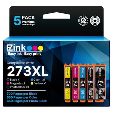 E-Z Ink (Remanufactured 273 Ink Cartridge Replacement for Epson 273xl T273XL to use with XP-520 XP-600 XP-610 XP-620 XP-800 XP-810 XP-820 (5 Pack-Black, Cyan, Magenta, Yellow, Photo Black) - Image 1