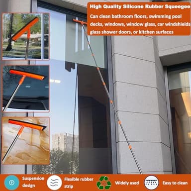 20+ Feet High Reach Duster Kit with 3-14 ft Extension Pole High Ceiling Dusting and Window Cleaning Kit with Spliceable Pole - Window Washer & Squeegee, Cobweb Duster, Fan Blade and Feather Dusters - Image 6