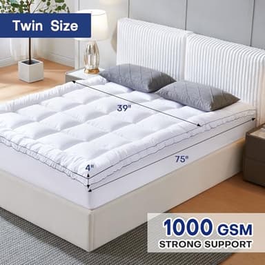 Vipfree Twin Dual Layer 4 Inch Memory Foam Mattress Topper, Relax Body, Relieve Pain and Aid Sleep - 2 Inch Fluffy Pillow Top Twin Mattress Topper and 2 Inch Cooling Gel Memory Foam, 2X Support - Image 2