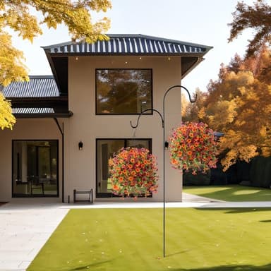 Artificial Fake Hanging Flowers Plants with Basket Spring Outdoor Decor,Faux Silk Colorful Daisy in Planter Boxwood No Fade Plastic Shrubs Farmhouse Home Garden Porch Patio Decoration(Yellow Brown) - Image 3