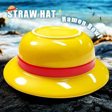 Ceramic Anime Style Straw Hat Ramen Bowl Set, Hammered Stainless Steel Fork & Spoon, Good ideal Gift Anime Merchandise for OP Fans(Captain’s Feast Edition) - Image 3