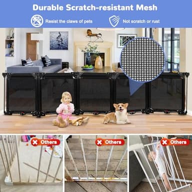 100" Extra Wide Freestanding Dog Gates with Strong Suction Cup No Drilling 24" Tall Step Over Pet Gates for Doorway 5 Panel Foldable Mesh Baby Gate for Dogs Indoor Dog Playpen Puppy Barrier (Black) - Image 7