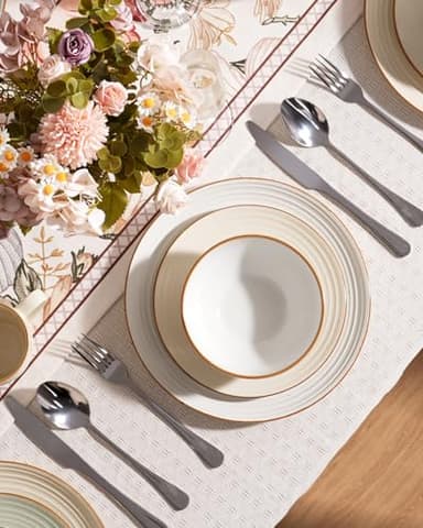 Famiware Jupiter Dinnerware Set, Plates and Bowls Dish Sets for 4 (12 Pieces), Microwave and Dishwasher Safe Stoneware Speckled Tableware, Chip and Scratch Resistant, White - Image 8
