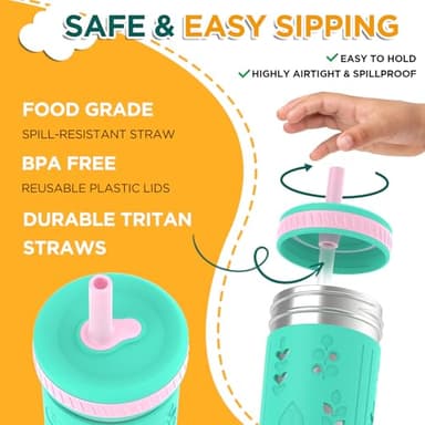 Tronco [4 Pack] 10 oz 2-in-1 Stainless Steel Kids Tumbler Cups with Silicone Sleeves, Spill-Resistant Flexible Straws & Storage Lids, BPA-Free Smoothie and Snack Cups, Dishwasher Safe - Image 3