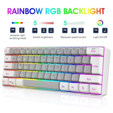 Snpurdiri 2.4G Wireless Gaming Keyboard and Mouse Combo, Include Mini 60% Mechanical Feel RGB Backlit Keyboard, Ergonomic Vertical Feel Small Wireless Mouse(White and Grey) - Image 2