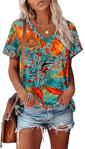 Alaroo Summer Tops for Women 2025 Seniors Ladies V Neck T Shirts Beach Vacation Clothes Hawaiian Outfits Blouses Print 09 XL - Image 2