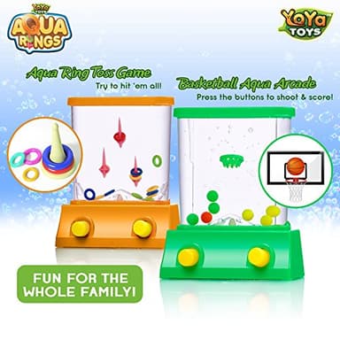 YoYa Toys Aqua Rings Handheld Water Game - Set of 2 - Water Ring Toss and Basketball Hoop Toy - Gift for Ages 3 4 5 6 7 8 9 - Nostalgic 80's 90's Retro Mini Games - Fun Car Road Trip Travel Activities - Image 2
