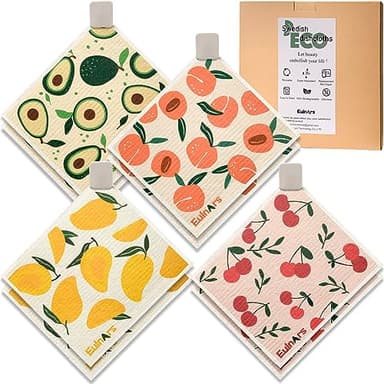 Eulnars Swedish Dishcloths for Kitchen, 8 Pack Reusable Paper Towels with Clips, Non-Scratch Swedish Kitchen Towels, Super Absorbent Cellulose Sponge Cloths, Dishwasher Safe, No Odor - Image 1