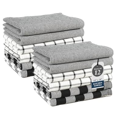 LANE LINEN Kitchen Dish Towels Set of 12 – 18”x28” Soft & Quick-Drying Hand and Tea Towels, Premium Decorative Kitchen Towel – Black - Image 1