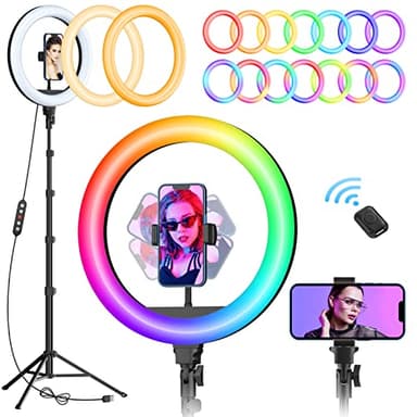 TODI 12" RGB Ring Light with 63" Tripod Stand, 3 CCT Mode and 39 Color Mode Selfie RingLight with Stand, 2-in-1 LED Ring Light with Selfie Remote, for Makeup, Live Stream - Image 1