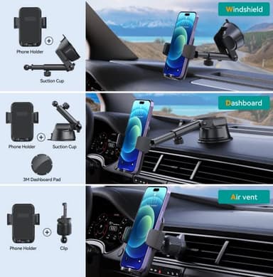 DOLYOFG Car Phone Holder Mount, [Military-Grade Suction & Super Sturdy Base] 3 in 1 Universal Phone Mount for Car Dashboard Windshield Air Vent Car Mount for iPhone Android Smartphone - Image 4