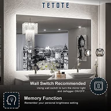 TETOTE 48 x 30 LED Backlit Bathroom Mirror with Light,3Color White/Warm/Natural,Anti-Fog Lighted Mirror,Dimmable,Vanity Mirror,Wall Mounted - Image 5