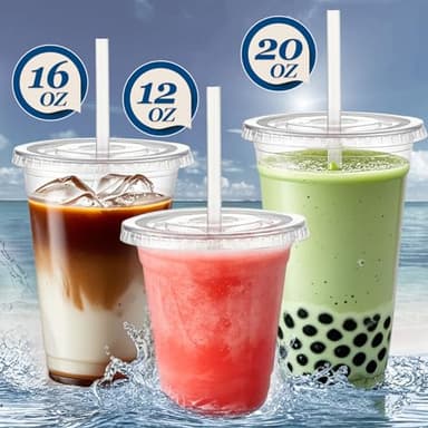 Charmount 100 Sets- 20 oz Clear Plastic Cups with Lids and Straws, Disposable To Go Cups for Cold Drinks, Coffee Bar Accessories, Iced Coffee, Smoothies - Image 6