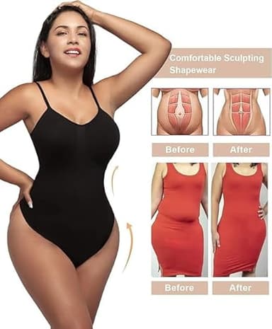 SHAPERX Women's Shapewear Bodysuit Tummy Control Body Shaper Seamless Sculpting Snatched Waist Body Suit,SZ5213-Black-S/M(One piece) - Image 6