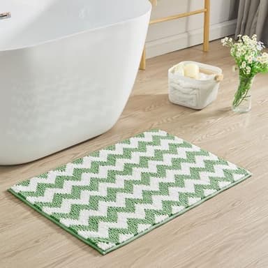 CozeCube Chenille Bathroom Rugs 36" x 24", Soft Microfiber Chevron Bath Mats for Bathroom, Non Slip Shaggy Bath Rugs Machine-Washable, Plush Absorbent Shower Mat, Sage Green - Image 3